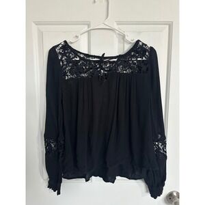 Hollister Black Lace Crochet Long Sleeve Top Women's Size S Casual Boho